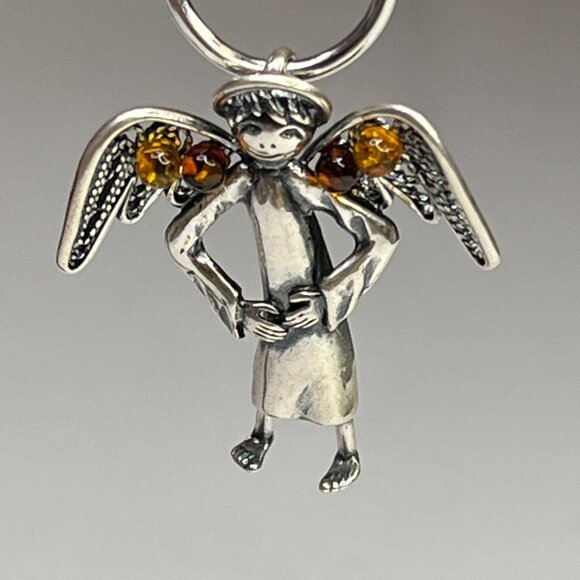 Sterling Silver Guardian Angel Pendant With Cognac Amber Detail Women's Jewelry - Picture 5 of 14